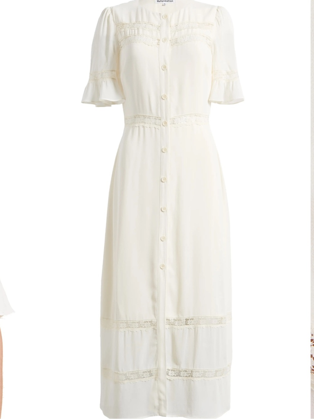 Reformation Cream Lace-Trim Button Front Dress - Picture 3 of 16